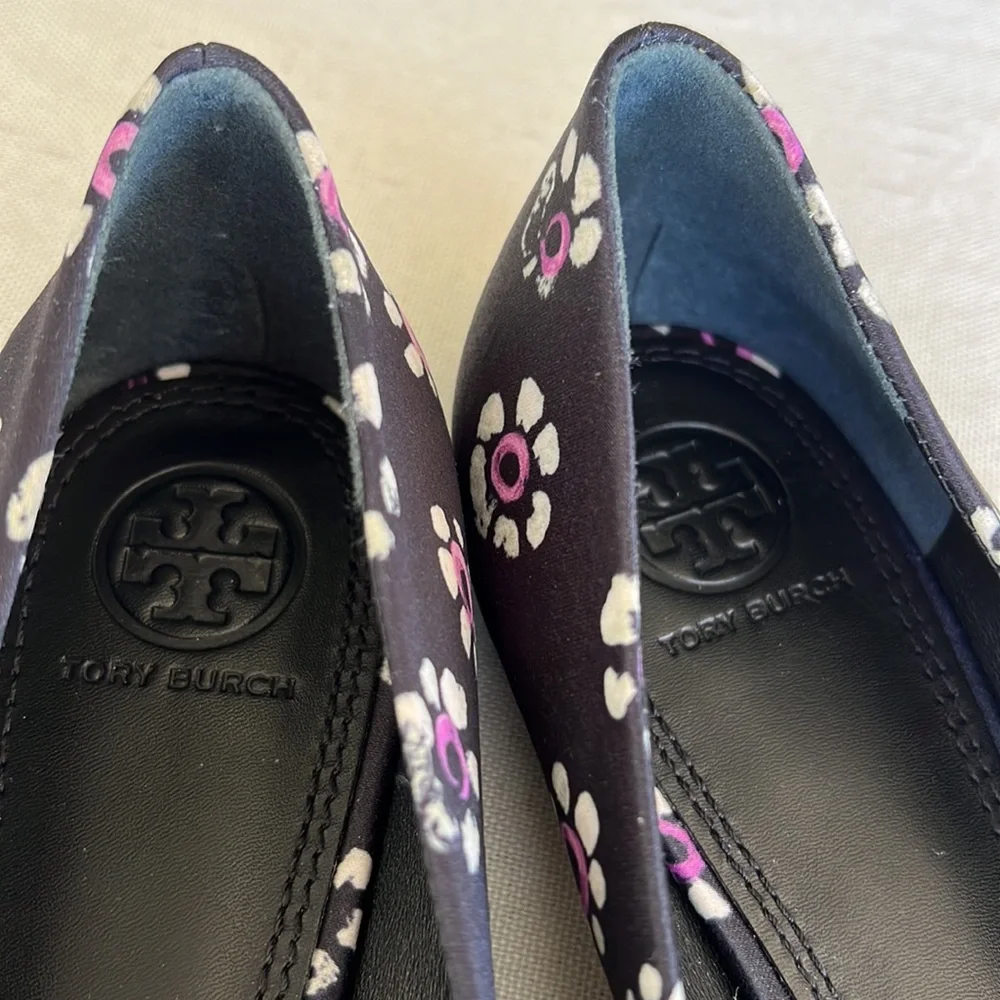 TORY BURCH Satin Bow Floral flats size 9